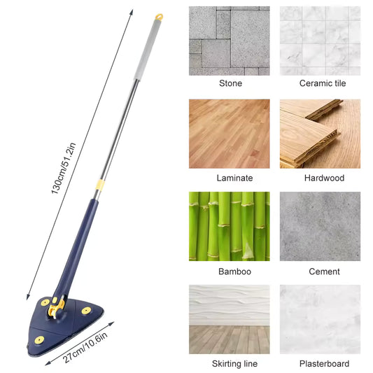 360° Rotatable Triangular Cleaning Mop | Extendable 130cm Self-Squeezing Wall & Floor Mop